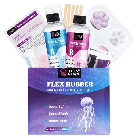 LET'S RESIN Taba Silicone Squishy Maker Gel Kit - 16oz Super Soft Flex Rubber Squishy Fun Set, 100-Piece, Paws Durable Molds, Velvet Flocking Powder, Bag, A+B Weight Mixing, Beginner-Friendly Unisex All Ages DIY Stress Relief Sensory Toy STEM Craft Gift