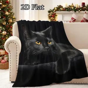 Soft Funny Throw Blanket with Cute Black Cat Print Flannel Material for Warm Naps on Couch Sofa Office Bed Camping Travel Multi-purpose Gift Blanket