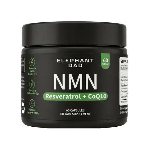 NMN Supplement with Resveratrol & CoQ10 by Elephant Dad - NAD Plus Booster for Cellular Energy & Mitochondrial Support - Anti Aging NAD Supplement for Men & Women - 60 Capsules