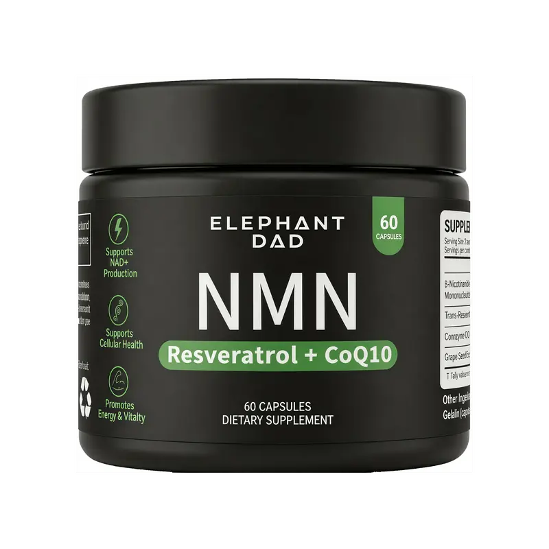 NMN Supplement with Resveratrol & CoQ10 by Elephant Dad - NAD Plus Booster for Cellular Energy & Mitochondrial Support - Anti Aging NAD Supplement for Men & Women - 60 Capsules