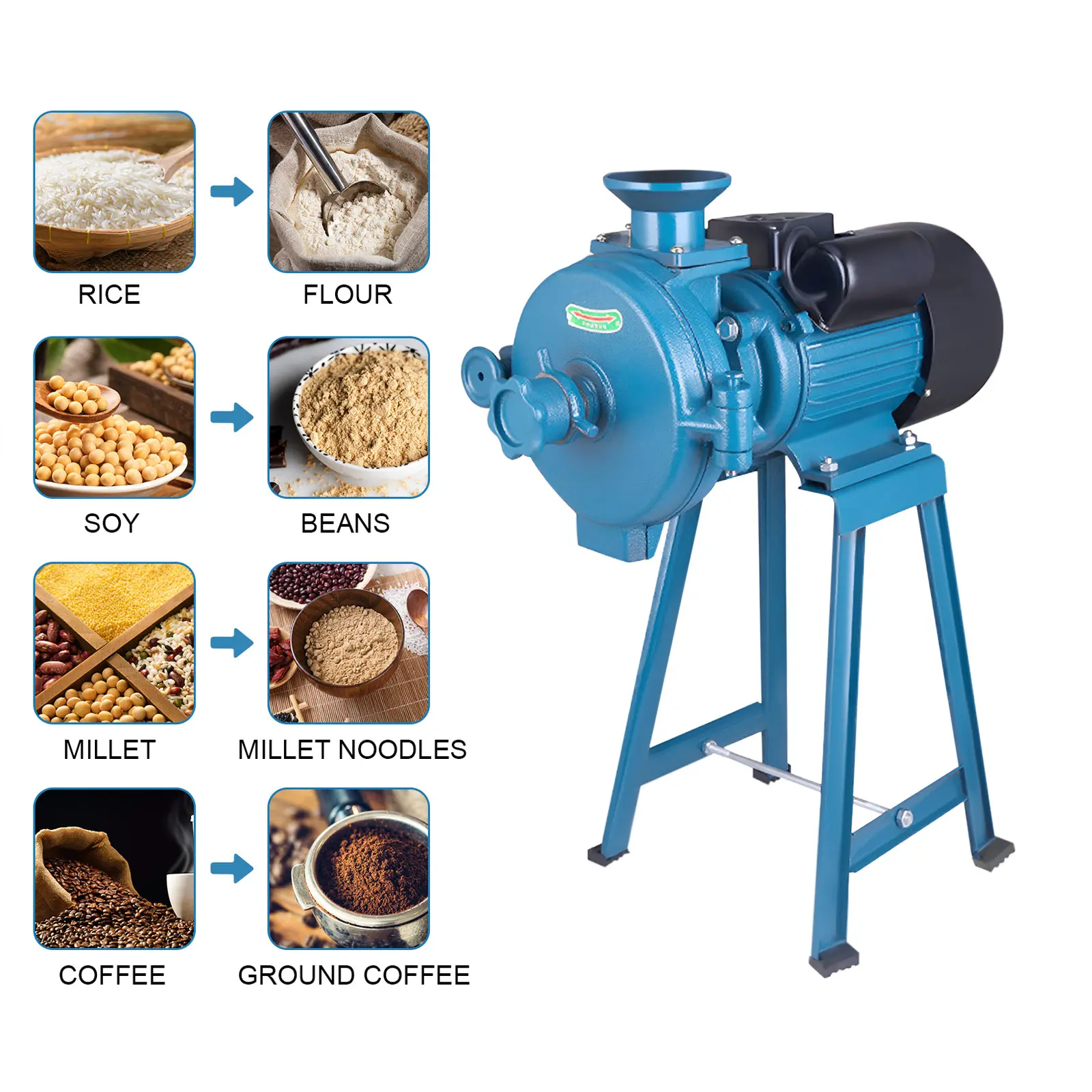 Automatic Mill Dry Grain Processor, 2200W Kitchen Electric Mill for Wheat, Corn, Rice, 1400rpm, 165lbs/h, 5.91in Drill-Adjustable Fineness, Outdoor Use,summerwins