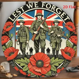 Round Aluminum Commemorative Plaque, Soldier & Poppy Design Plaque, Metal Sign, Wall Decor for Home, Garden, Yard, Outdoor, Home Decor, Home Decor Products