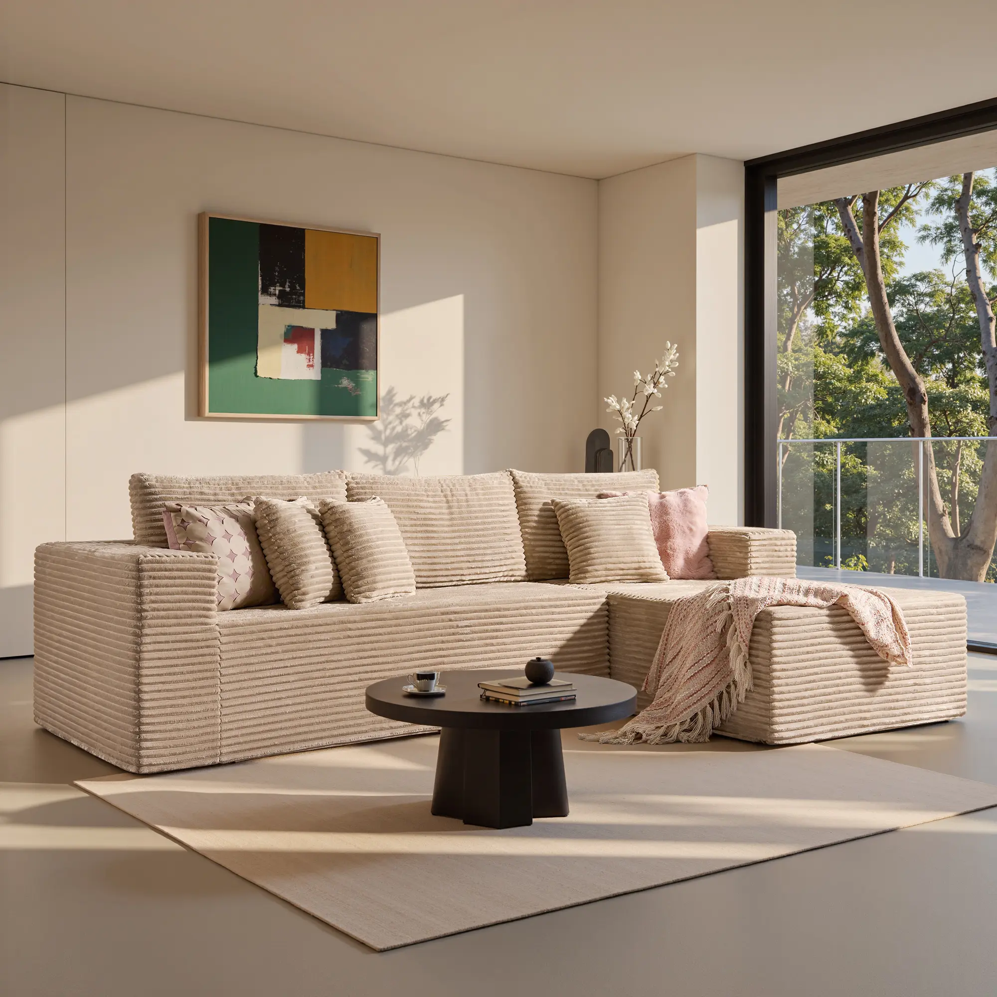 108" Beige L Shaped Right Chaise