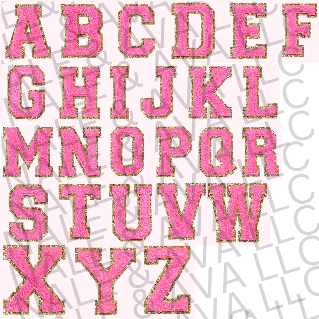 Pink Alphabet Chenille Hat Patch (1 Patch) Pink Alphabet Chenille Hat Patch (1 Patch)