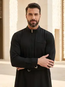 Islamic Muslim Traditional Men's Stand Collar Long Robe Arab Thobe, Classic Formal Daily Wear, Eid Al-Adha Festival Costume, Perfect Gift