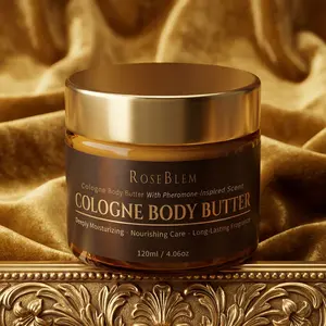 Roseblem Fragranced Body Butter for Men – Luxurious Second Date Cologne Long-Lasting Masculine Scent & Shea Butter   Moisturizer   – Fresh Woody Fragrance with Bergamot, Amberwood & Musk – Daily Moisturizing Cream – 4.06oz