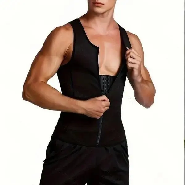 Men’s Hooks Waist Trainer Compression Vest - 3-Row Hook-and-Zipper Closure, Tummy Control Waisttrainer, Waistline Shaper, Sweat-Enhancing Workout Gear, Waist Training Belt