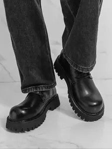 Men's Thick Sole Height Increasing Stylish Casual Closed Boots, Trendy and Versatile Classic Design for Everyday Wear Rubber