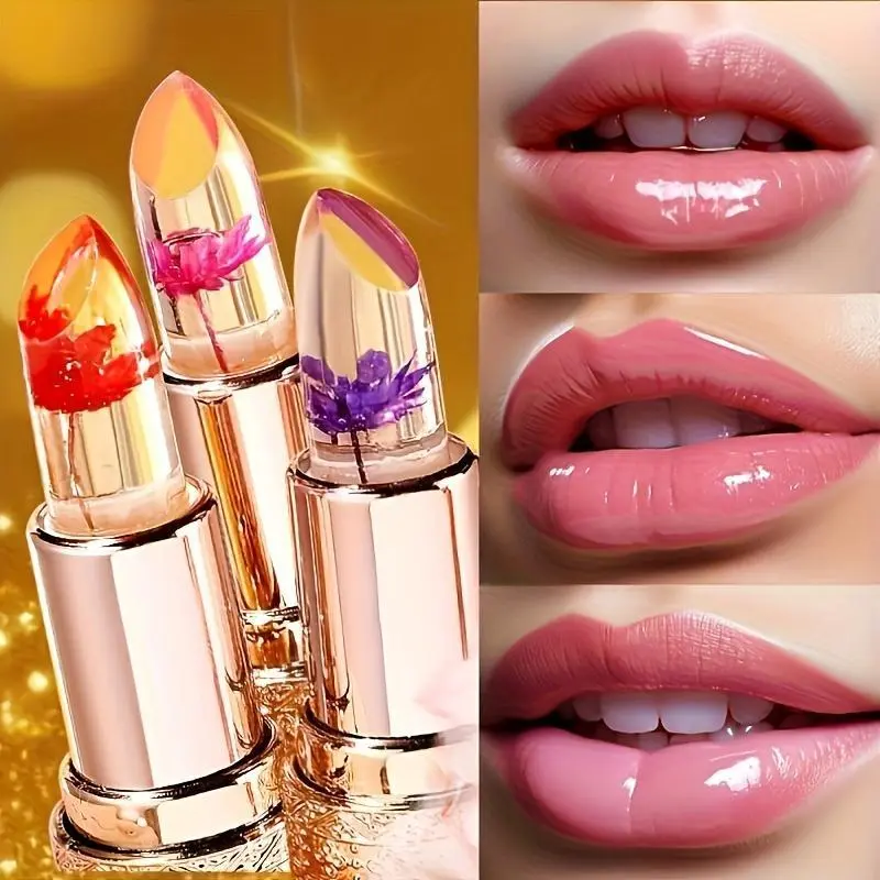 Flower Jelly Lipstick Temperature Change Moisturizer Long Lasting Nutritious Balm Magic Color Change Lip Gloss, Plumping Lip Oil Lip Stick for Girls & Women, Lip Stain Lip Moisturizer, Cosmetic, Lip Care Lipgloss Glossy Hydrating Makeup Moisturizing Daily