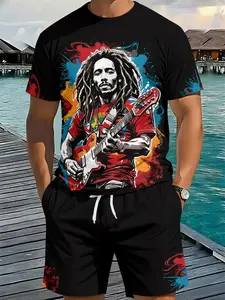 Men's 3D Digital Print Two-Piece Set, 2pcs Trendy Fashion, Retro Casual Style, Breathable Sportswear, Fitted Cut, Perfect Holiday Gift