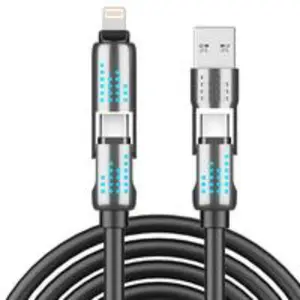 240W 4-in-1 USB-C Cable, PD 5A Fast Charging, Data Sync, USB-A, Type-C, Lightning,  Aluminum, Compatible with iPhone 16/15, iPad, Samsung, Laptops, Cellphone, Electronic