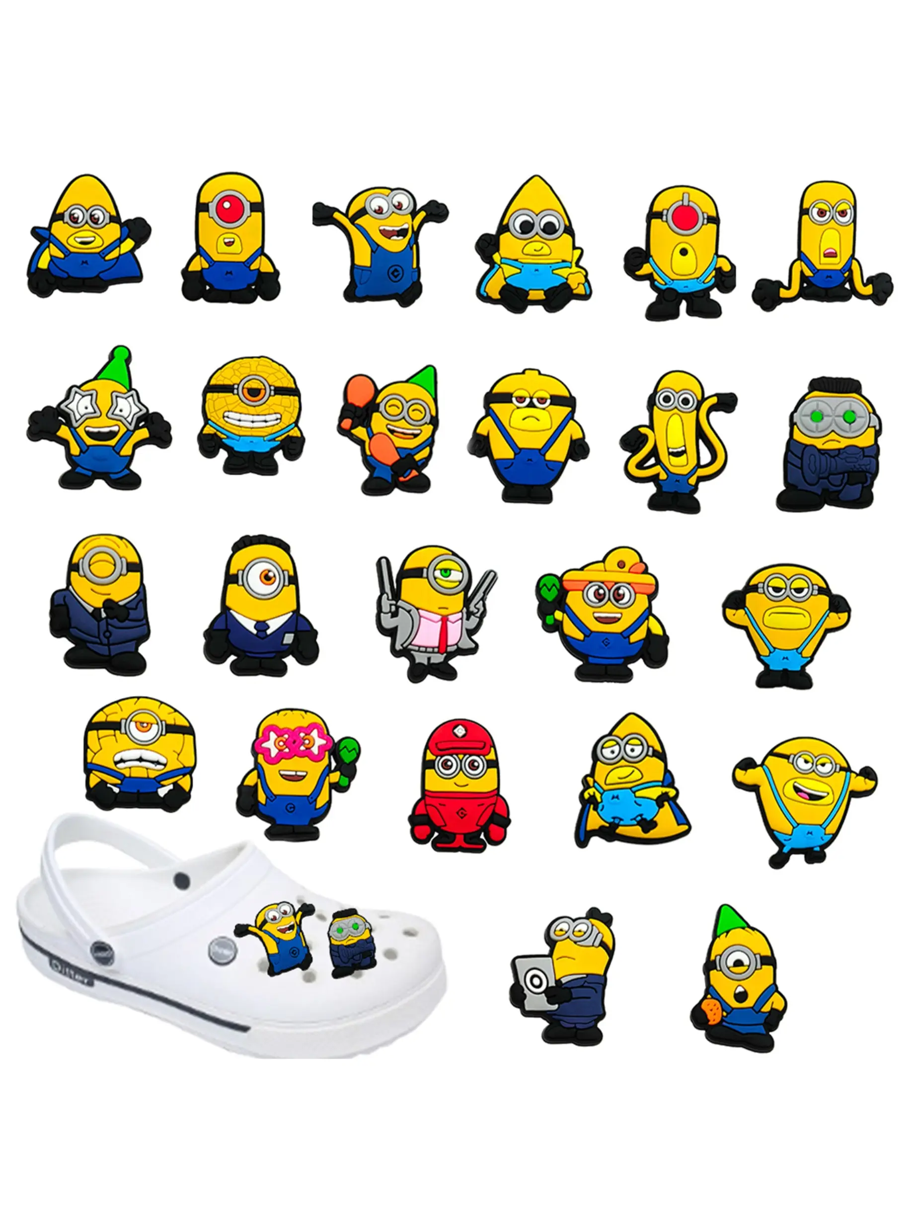 24pcs Yellow Cartoon Character Series PVC Shoe Charms Accessories, Bling Shoe Charms, DIY Fashion Decorations for Slippers & Sandals, Shoe Charm Set, Perfect Gift for Friends