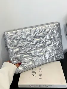 13-16 Inch Silver Metallic Laptop Sleeve Bag with Raised Star Pattern Embossed Texture, Soft Protective Handheld Case for Laptop Chromebook and MacBook