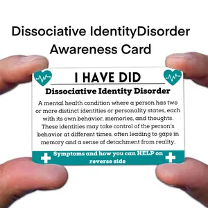 Dissociative Identity Disorder Awareness Card, I have DID, Dissociation Trauma, Dissociative Episode, Medical Awareness Card, Multiple Personalities Disorder Symptoms