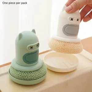 New Kitchen Pot Brush, Cartoon Press-Type Brush, Automatic Liquid Addition, Cute Pot Cleaning Tool, Stain Removal Brush
