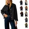 UANEO Womens Cropped Trench Coat Classic Collar Oversized Casual Jackets with Checkered Lining SummerVibes