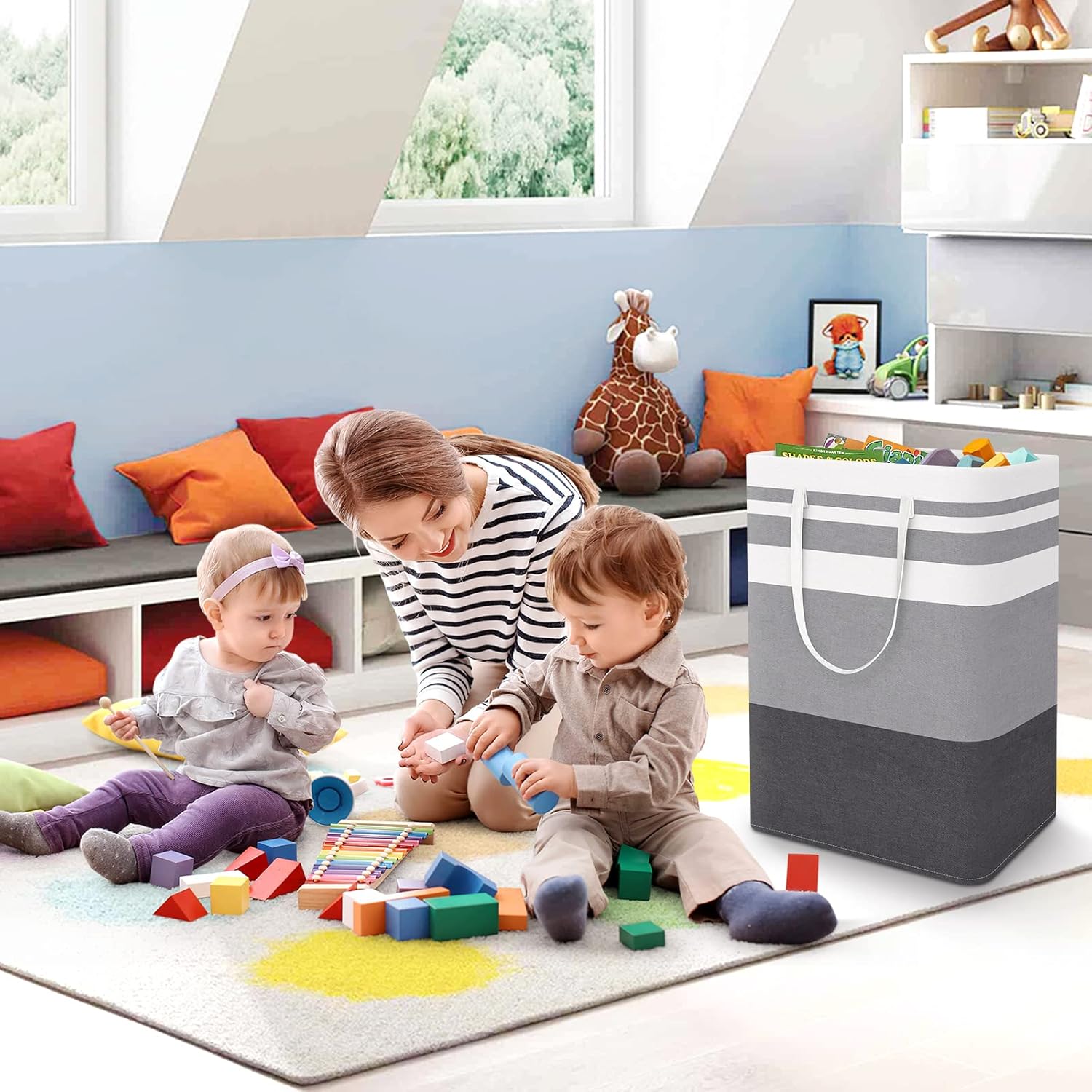 Large Collapsible Laundry Basket Hamper with Easy Carry Handles,Freestanding Clothes Hampers for Laundry, Bedroom, Dorm, Towels, Toys, 75L, Gradient Grey Large Collapsible Laundry Basket Hamper with Easy Carry Handles,Freestanding Clothes Hampers for Laundry, Bedroom, Dorm, Towels, Toys, 75L, Gradient Grey