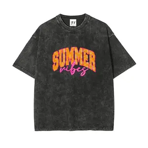 Summer Vibes Aesthetic Graphic T-Shirt, Retro Mineral Wash Boxy Tee, Women's Oversized Streetwear Apparel, Premium Heavyweight Cotton Summer Essential