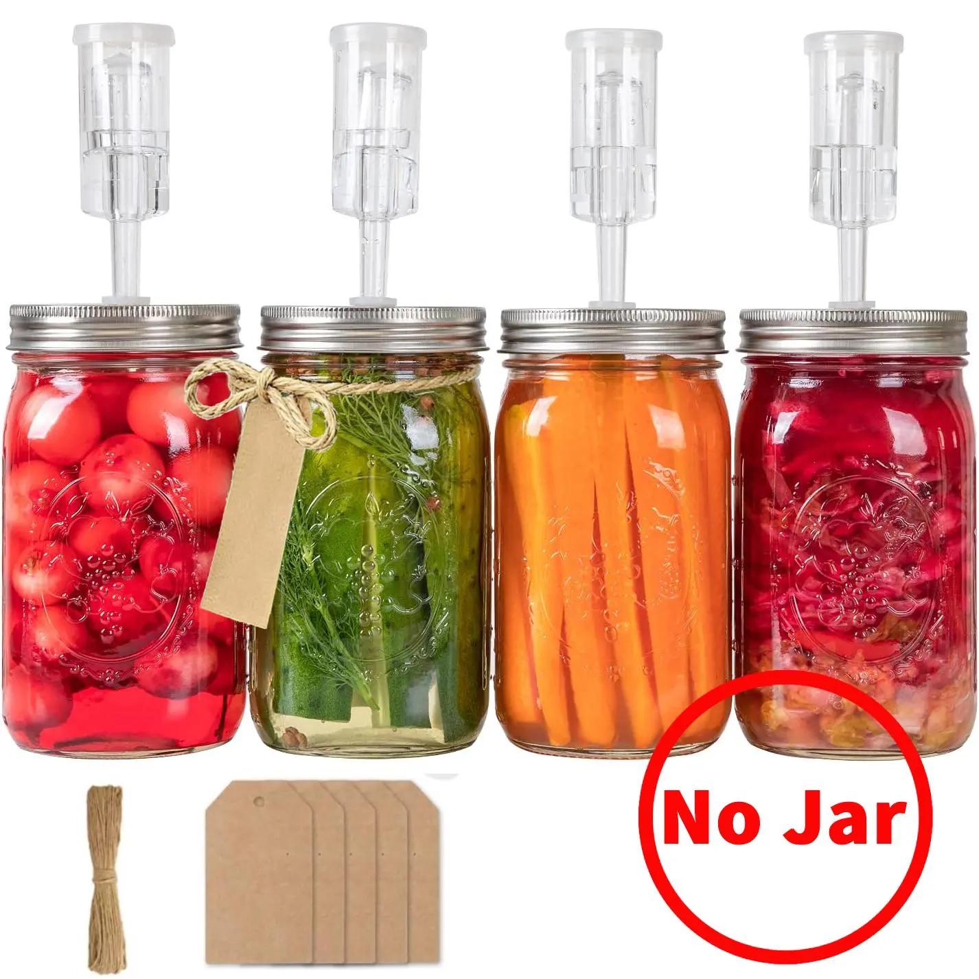 4 Sets Wide Mouth Mason Jar Fermentation Kit – 4 Stainless Steel Lids + 4 Silicone Grommets + 4 Airlocks + 4 Silicone Rings – Complete Fermentation Accessory Set for Sauerkraut, Pickles, Kombucha (Jars Not Included)