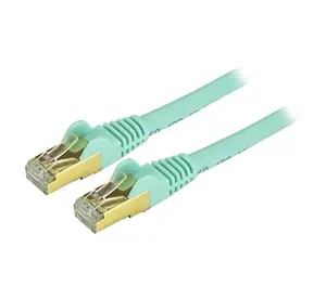 Startech C6ASPAT1AQ 1 ft. Ethernet Patch Cable - Aqua, 100% Copper, 50-Micron, 10GBASE-T Ethernet, Eliminates Signal Loss