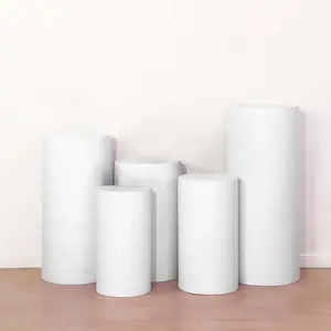 Set of 5 White Spandex Cylinder Pedestal Stand Covers, Stretchable Pillar Prop Covers - 160 GSM