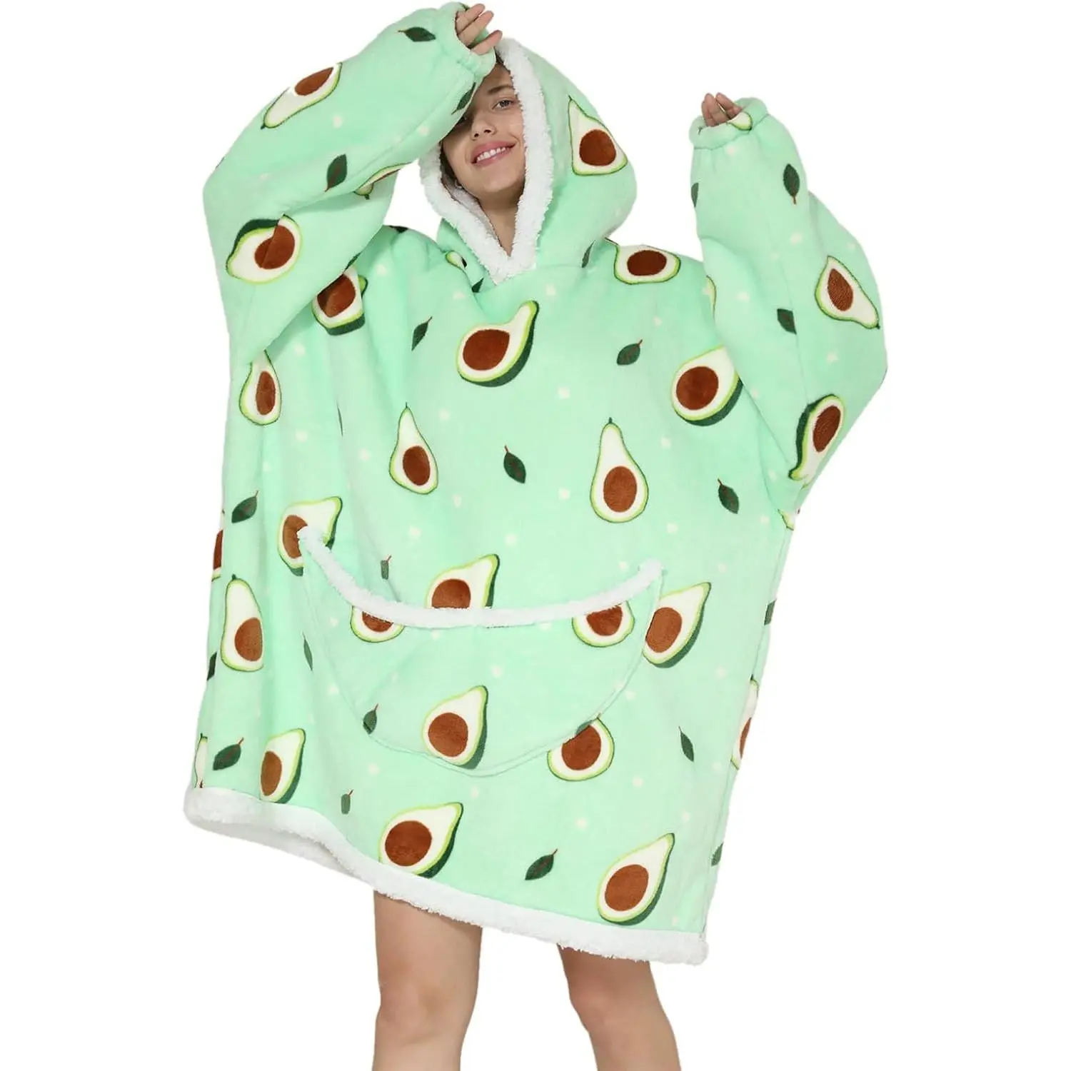 Wearable Blanket Hoodie  Hooded Blanket for Adult Women Super Soft Comfortable Warm Flannel Green Avocado