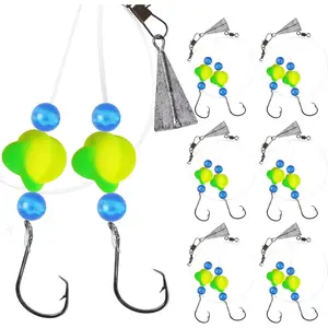 Pre-Tied Saltwater Pompano Rigs, Surf Fishing Rig with Rotating Floats & 2/0 Circle Hooks for Surf, Beach & Pier Fishing