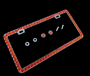 Dazzling Addiction 3D Bling License Plate Frame Big Chunky Rhienstones Red Rainbow Made in USA Handmade 1 Row Holder Screw Caps Personalizable Customizable Customized White Bedazzled Sparkly Shimmering for Girls and Women 2 Holes Crystals Diamond