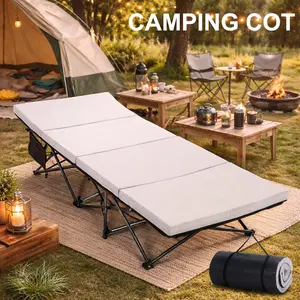 SLSY Folding Camping Cot, Extra Wide Heavy Duty Sleeping Bed with Mattress & Carry Bag, Double Layer Oxford Portable Travel Camp Cots for Home, Outdoor and Office Nap Supports 880 lbs