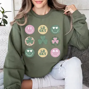 Retro St. Patrick's Day Sweatshirt, St Patricks Day, Clover Sweater, Hearts Retro Groovy Hoodie and Sweater; T-shirt Cotton Womenswear Light Polyester