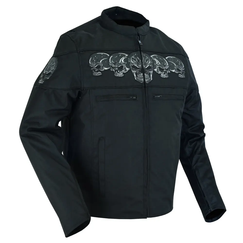 DANIEL SMART Men's ReflectoX™ All-Season Textile Biker Jacket with Reflective Skull, Conceal Carry Pockets, and Enhanced Ventilation, Long, Zip, Year-Round, Chic