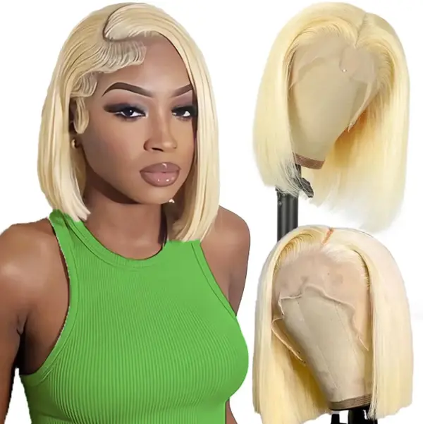 13x4 HD Straight Lace Front Bob Wig Human Hair for Black Women,613 Blonde Bob Wig, Glueless Lace Frontal Wig, Short Bob Wig, Natural black Summerwins