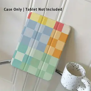 Rainbow grid pattern, with adjustable stand and pen slot, foldable anti slip TPU protective case, suitable for Samsung, iPad mini, iPad Air, iPad Pro/iPad 10th generation, 11th generation and other series of iPad protective cases