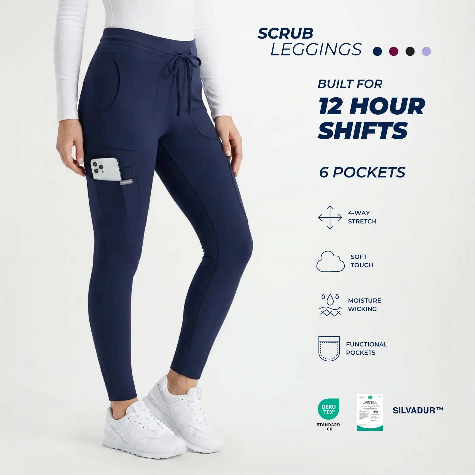 TINYLEMON Women’s High Waist Yoga Scrub Pants - 6-Pocket Cargo High Waists Leggings for Nurses, Anti-Wrinkle Work Pants with Yoga Waistband