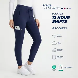 TINYLEMON Women’s High Rise Yoga Scrub Pants, 6-Pocket Cargo Leggings for Nurses, Anti-Wrinkle Work Pants with Yoga Waistband
