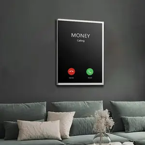 Money Calling" Inspirational Canvas Art Print with Pine Wood Frame - Red & Green Smartphone Design, Modern Home Decor for Living Room, Bedroom, Office, Living Room Wall Decor | Decorative Wall Art | Ink On Canvas