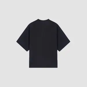 Men's Black Knit Textured Crewneck T-Shirt Soft Top Cropped Garment Sleeves Tshirt Casual Streetwear Fabric
