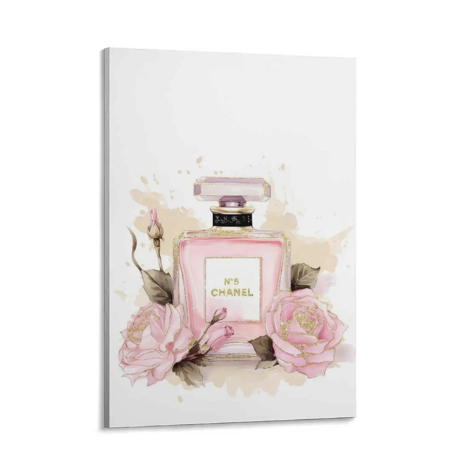 Chanel-Inspired Artistic Flower Perfume Canvas Wall Art Print, Pink Floral Luxury Decoration for Bathroom, Ideal Gift for Women's Room Home Decor