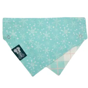 Snowflake & Blue Plaid Dog Collar Bandana, Reversible and Two-Tone