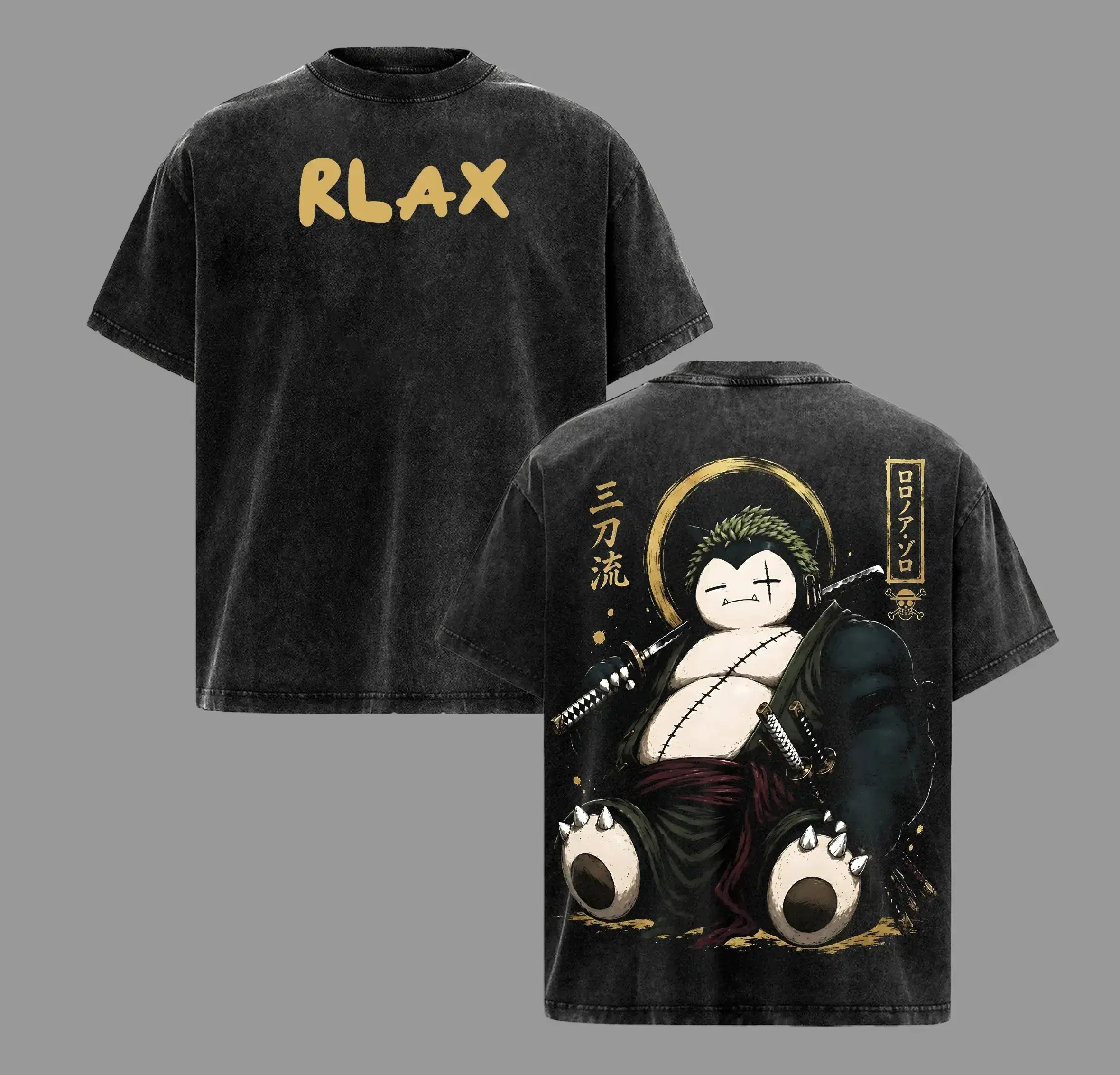 Snorlax Anime Mashup Shirt, One Piece Inspired Graphic Tee, Heavyweight Cotton Fan Gift