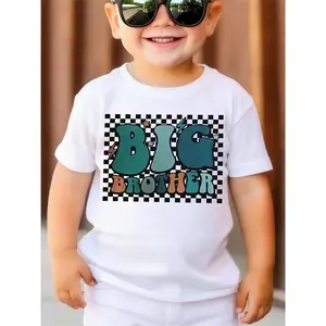 Big Brothers Graphic Tee for Boys  Checkered Pattern with Bold Letters Short Sleeve Round Neck Casual Easter and Everyday Wear Comfortable AllSeason Kids Clothing best gift for kids