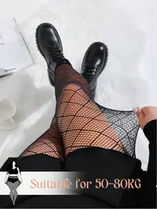 Plus Size Women'S Mesh See-Through Leggings | Suitable for Fall and Winter, Geometric-pattern, Slight Stretch Fabric