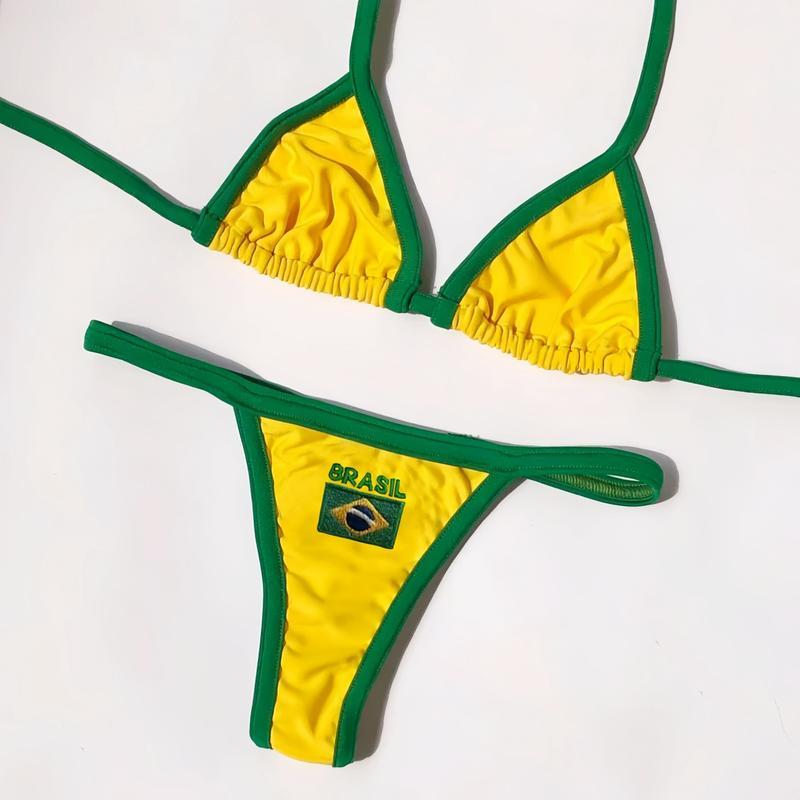 Brazil Flag Embroidery Bikini – New Letter Embroidered Swimsuit, Sexy Women’s Beach Swimwear