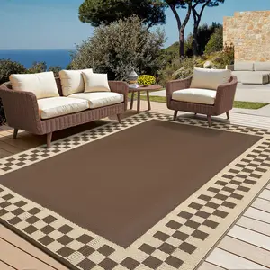 Waterproof Plastic Straw Outdoor Rug Patio Double-Sided Modern Geometric Border UV Protective for Terrace Garden Beach Balcony RV Pool