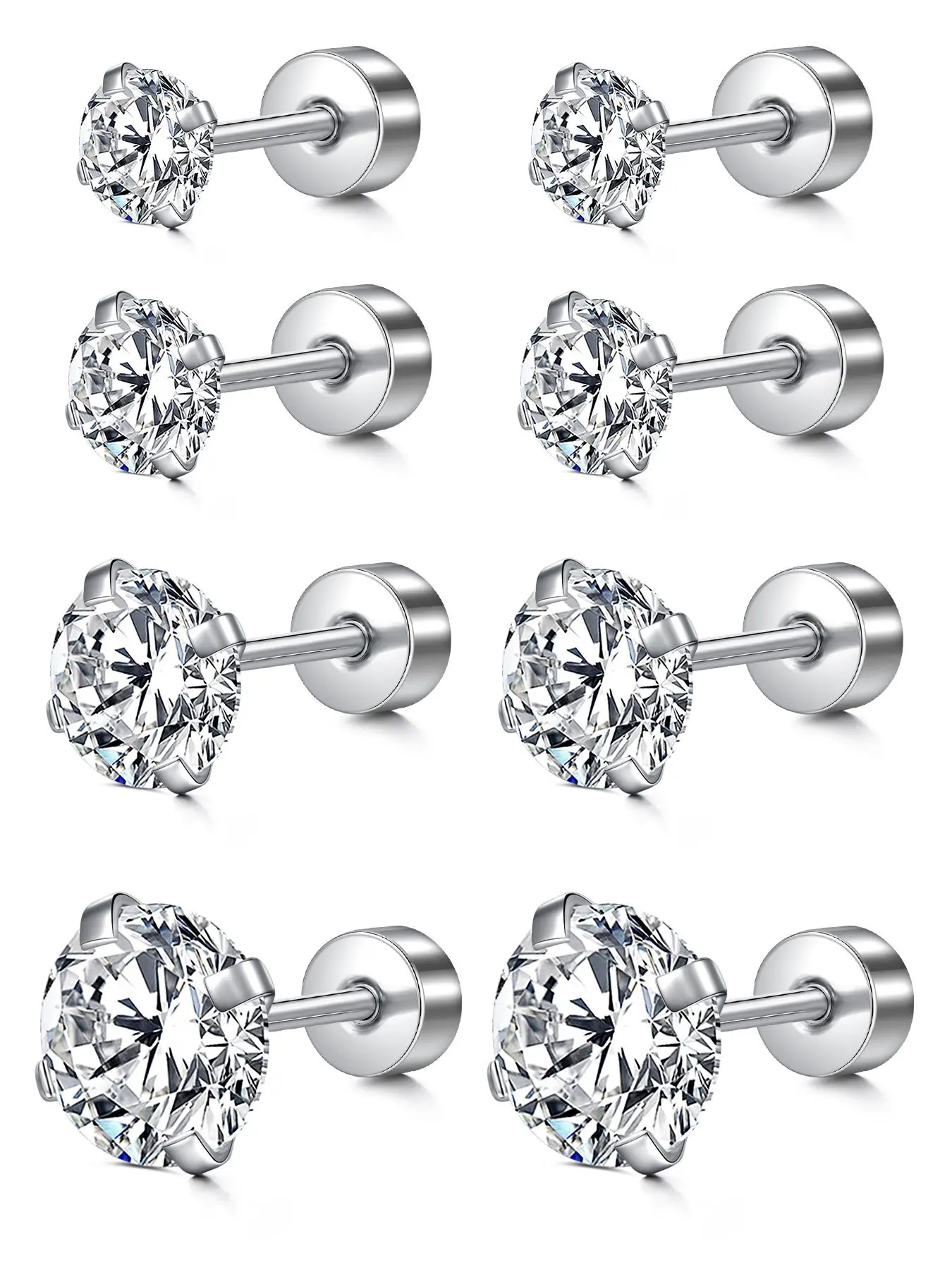 Stainless Steel Helix Piercing & Tragus Earring Set, Mixed Color Artificial Gemstone Decor Ear Studs, Fashionable Body Jewelry for Women & Men, Artificial Zircon Earrings, Stud Earring Sets, Inlaid Zircon, Shining Earrings
