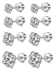 Stainless Steel Helix & Tragus Earring Set, Mixed Color Artificial Gemstone Decor Ear Studs, Fashionable Body Jewelry for Women & Men, Artificial Zircon Earrings, Stud Earring Sets