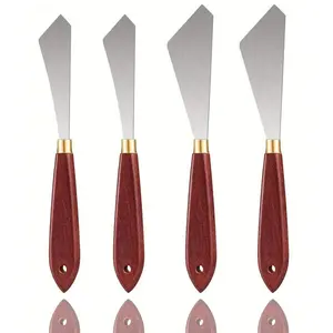 Stainless Steel Palette Knife Set, Wooden Handle Paint Mixing Tool, Ideal for Oil & Acrylic Painting, 4-Piece Artist Kit