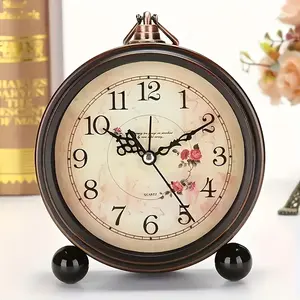 Vintage Analog Alarm Clock, 5.25 inch Small Silent Desk Clock with Night Light, Battery Operated for Table, Bedroom, Bedside, Living Room, Gift Clock (Flower)
