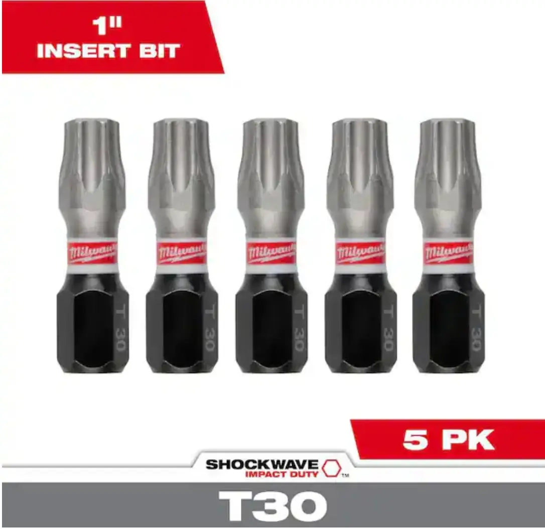 Milwaukee  1 In. Torx T30 Shockwave Impact Duty Insert Bit (5 Pk) 48-32-4637