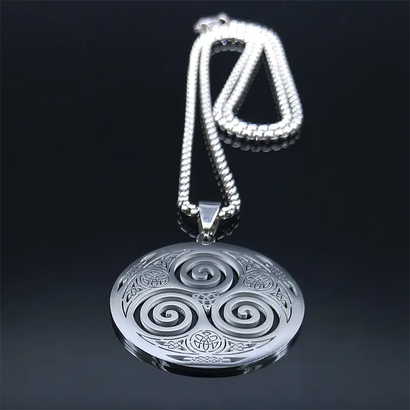 Women's Viking Triskelion Celtic Knot Necklace - Stainless Steel Geometric Vortex Pendant, 50cm Long Chain, Witchcraft Female Party Prom Anniversary Gift, Unisex